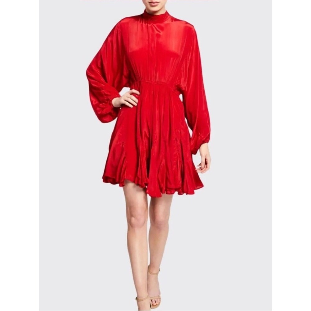 Rhode Caroline Godet Crepe Mini Dress - Red Small
